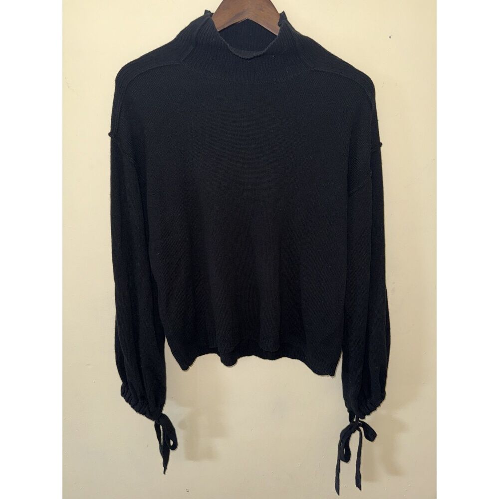 BCBGMAXAZRIA Black Merino Wool Blend Mock Neck Balloon Sleeve Sweater - Size S